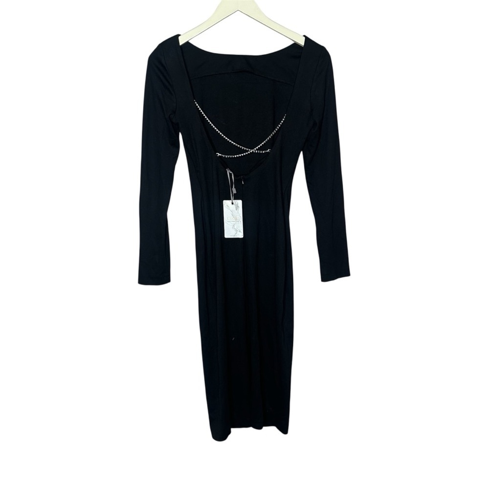 NWT LICHI Black Long Sleeve Dress crystal straps